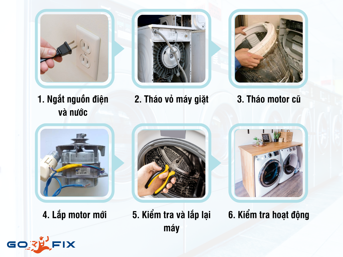 Quy trình thay motor xả máy giặt